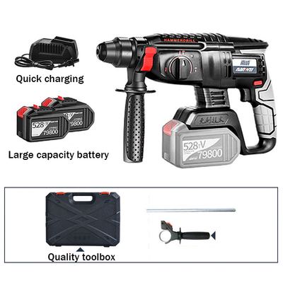 80W Cordless Electric Punch Hammer Drills Drills Hammer With 2 Batterys High Capacity Power Hammer Brushless Box Drills Tools